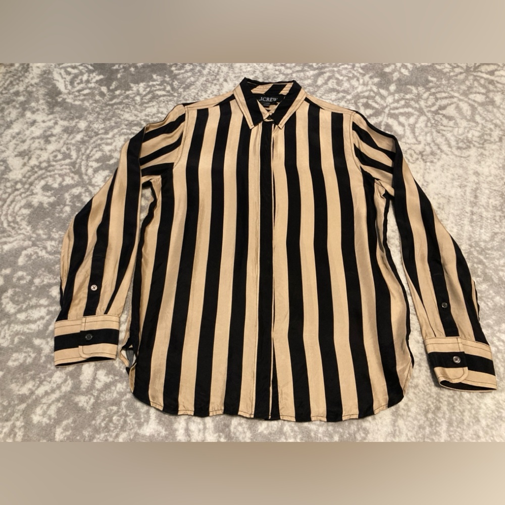J. Crew Black and Tan Striped Shirt